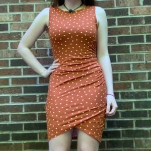 Super Soft Soprano Orange and White Polka Dot Sleeveless Bodycon Mini Dress
